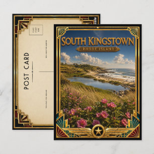 South Kingstown Rhode Island Vintage Art Deco Gold Postcard