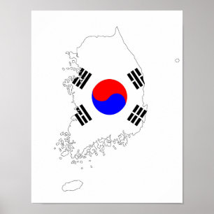 south korea country flag map shape silhouette poster