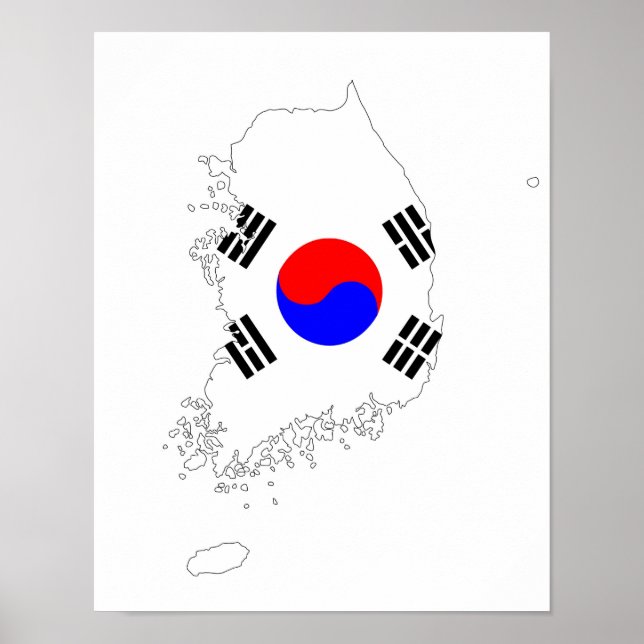 south korea country flag map shape silhouette poster (Front)