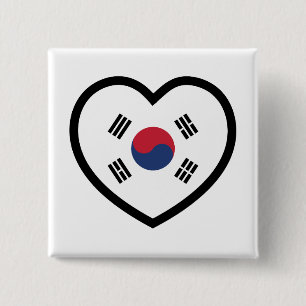 South Korea Flag Heart 15 Cm Square Badge