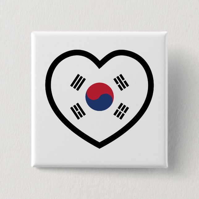 South Korea Flag Heart 15 Cm Square Badge (Front)