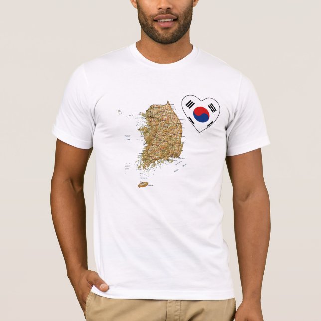 South Korea Flag Heart and Map T-Shirt (Front)