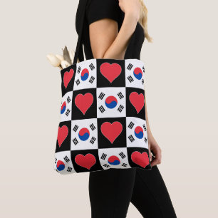 South Korea Flag Heart Pattern Patriotic Korean Tote Bag