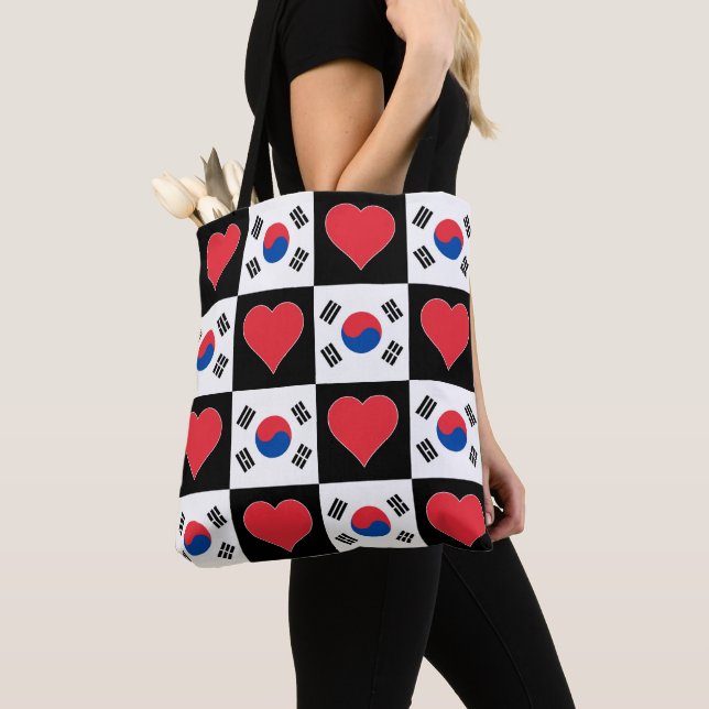 South Korea Flag Heart Pattern Patriotic Korean Tote Bag (Close Up)