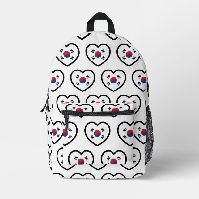 South Korea Flag Heart Printed Backpack (Front)