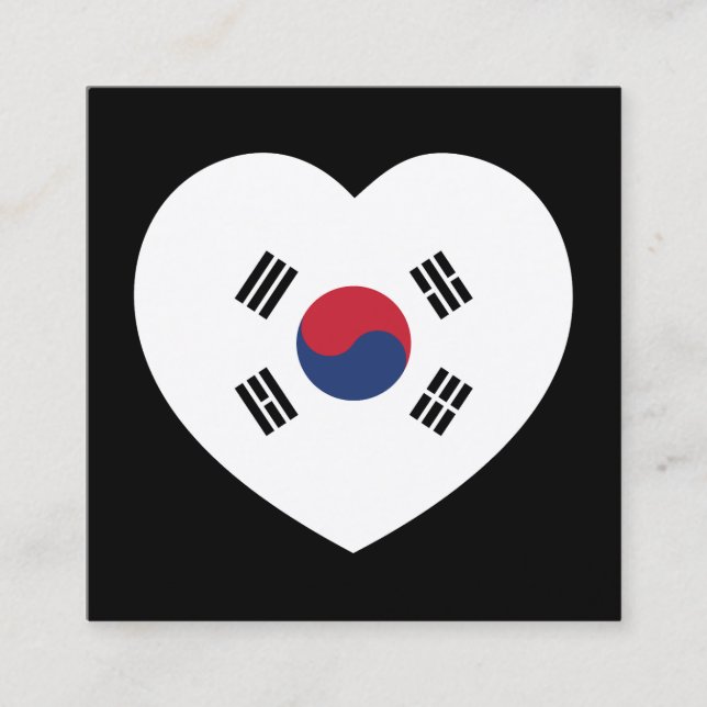 South Korea Flag Heart Square Business Card (Front)