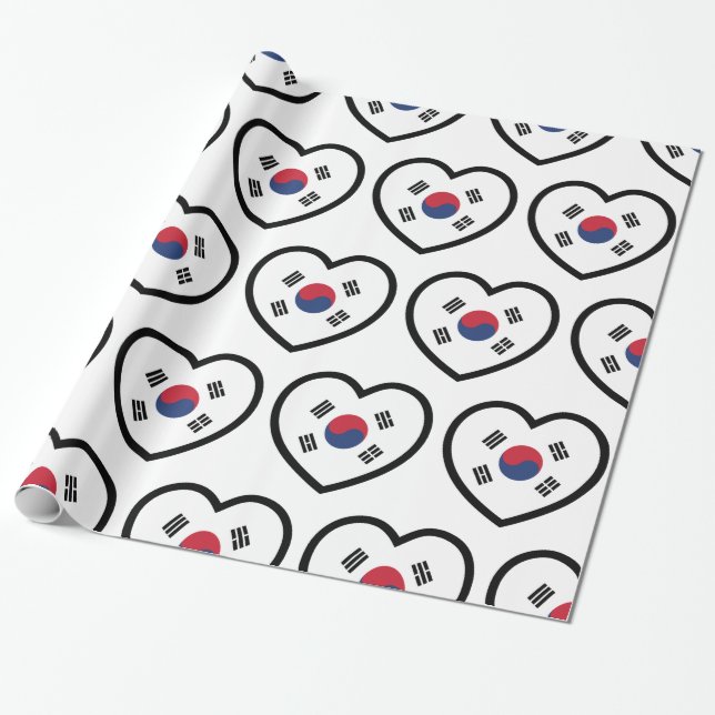 South Korea Flag Heart Wrapping Paper (Unrolled)