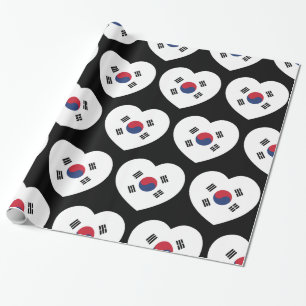 South Korea Flag Heart Wrapping Paper