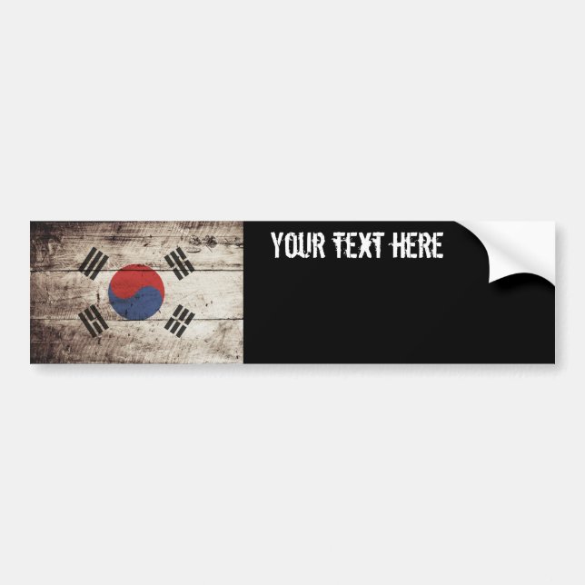 South Korea Flag on Old Wood Grain Bumper Sticker (Front)