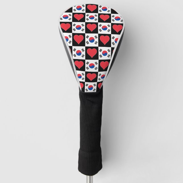 South Korea Golf Lover Heart Pattern Korean Flag Golf Head Cover (Front)