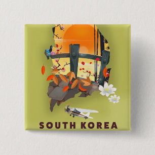 South Korea illustrated map poster 15 Cm Square Badge