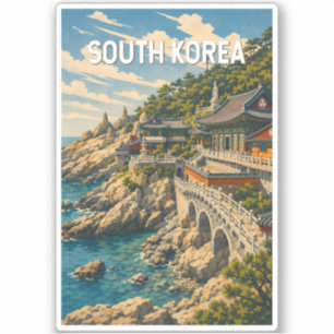 South Korea Illustration Travel Art Vintage