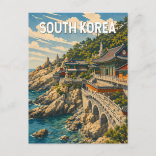 South Korea Illustration Travel Art Vintage Postcard