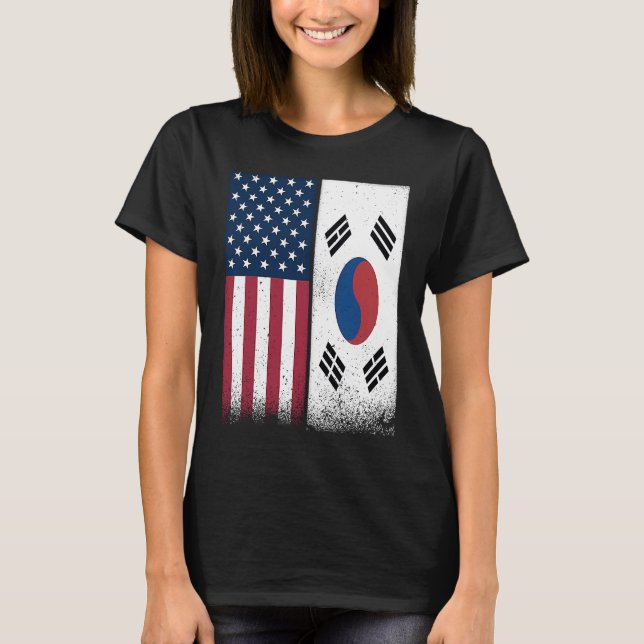 South Korea  South Korean American Flags Proud USA T-Shirt (Front)