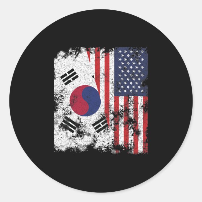 South Korea USA Flag - Half American Classic Round Sticker (Front)