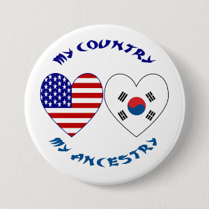 South Korea USA Heart Flag Heritage 7.5 Cm Round Badge