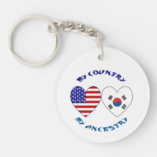 South Korea USA Heart Flag Heritage Key Ring
