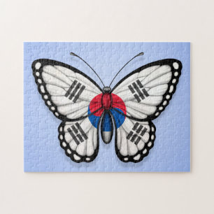 South Korean Butterfly Flag on Blue Jigsaw Puzzle