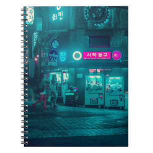 South Korean City Neon Sign Spiral Photo Notebook