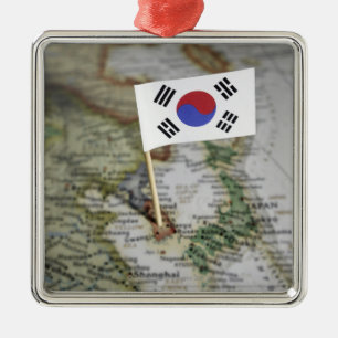 South Korean flag in map Metal Ornament