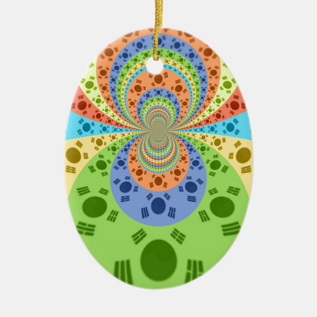 South Korean Flag Inspired Abstract Art Print Ceramic Ornament (Front)