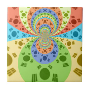 South Korean Flag Inspired Abstract Art Print Ceramic Tile