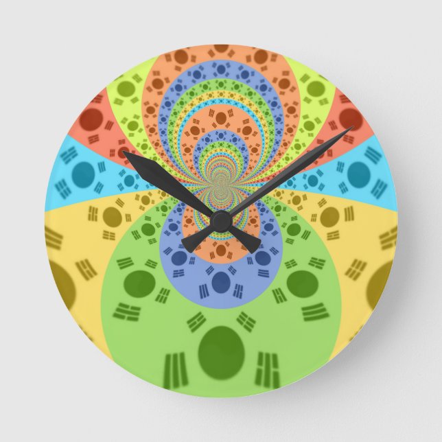 South Korean Flag Inspired Abstract Art Print Round Clock (Front)