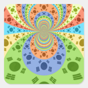 South Korean Flag Inspired Abstract Art Print Square Sticker