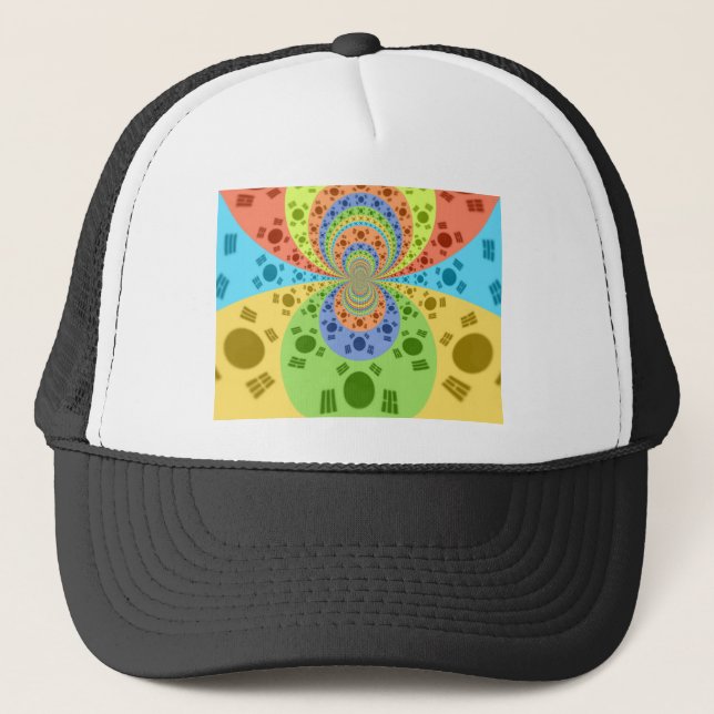 South Korean Flag Inspired Abstract Art Print Trucker Hat (Front)