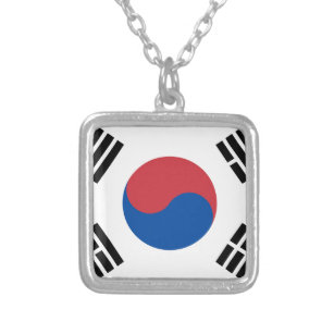 South Korean Flag - Korea - Taegeukgi - 대한민국의 국기 Silver Plated Necklace