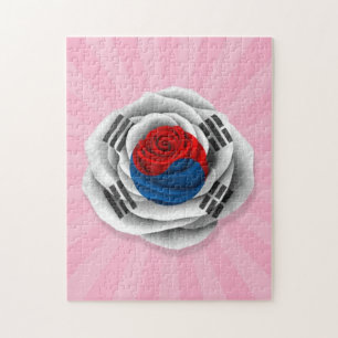 South Korean Rose Flag on Pink Jigsaw Puzzle
