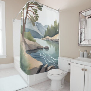 South Lake Tahoe Watercolor Landscape Shower Curtain