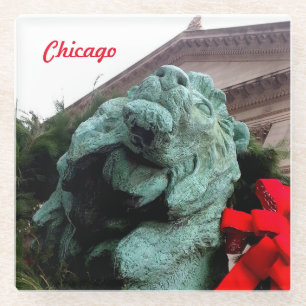 South Lion at the Art Institute of Chicago Glass Coaster