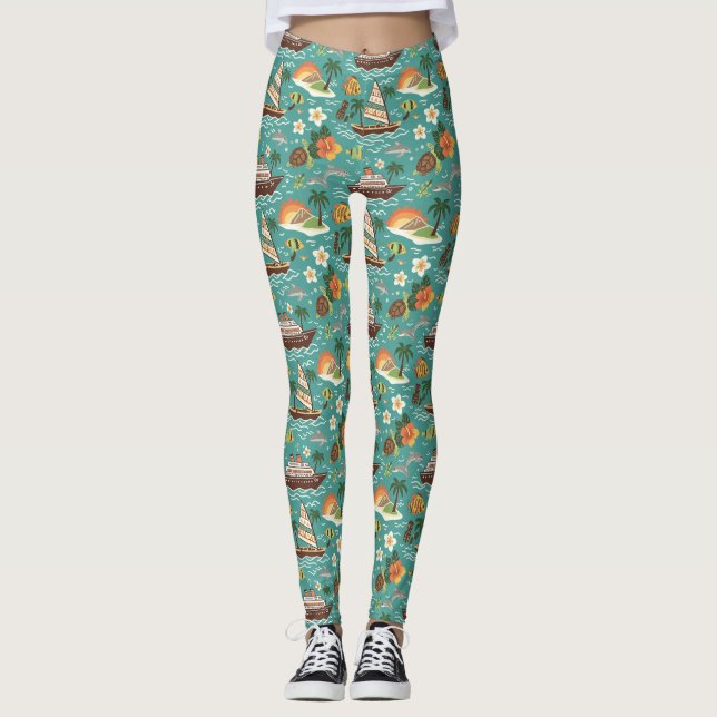 South Pacific Cruise Island Adventure Design Leggings (Front)