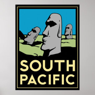 south pacific easter island art deco retro poster