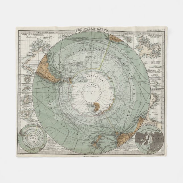 South Polar Region Map Fleece Blanket (Front (Horizontal))