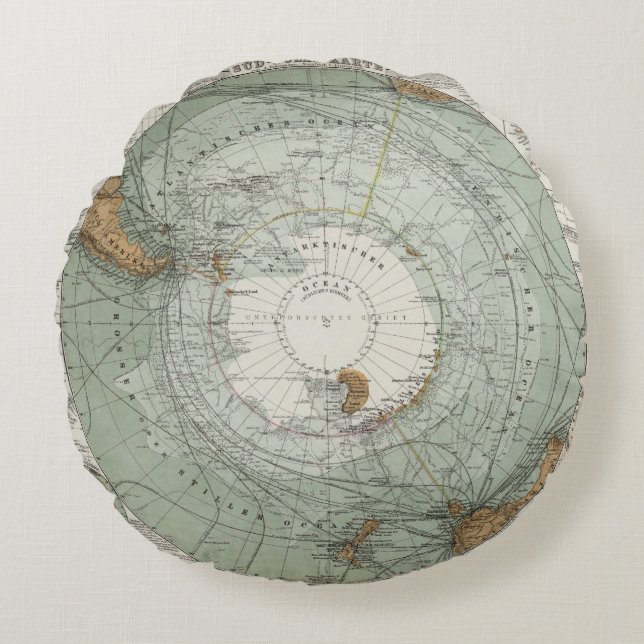 South Polar Region Map Round Cushion (Front)