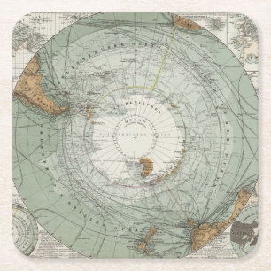 South Polar Region Map Square Paper Coaster