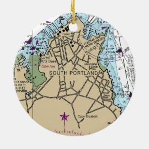 South Portland Maine Chart Ceramic Ornament