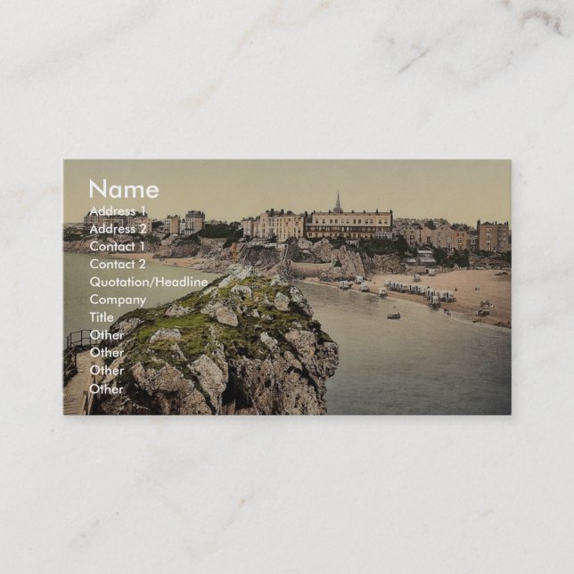 South sands, Tenby, Wales rare Photochrom Business Card (Front)