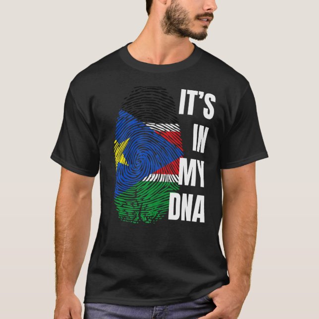 South Sudan Flag Dna Fingerprint Black History Mon T-Shirt (Front)