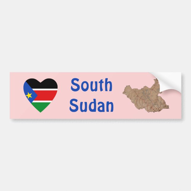 South Sudan Flag Heart + Map Bumper Sticker (Front)