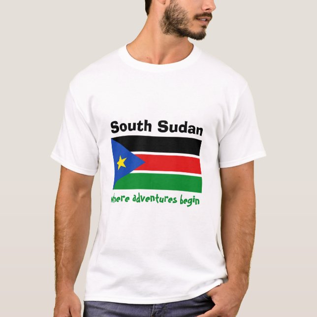 South Sudan Flag + Map + Text T-Shirt (Front)