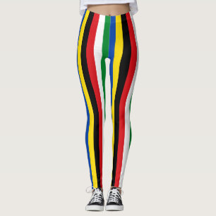 South Sudan National Flag Colours Vertical Striped Leggings