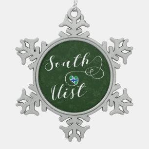 South Uist Flag Heart, Outer Hebrides Snowflake Pewter Christmas Ornament