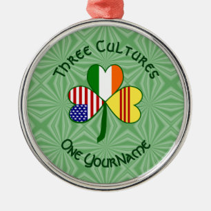 South Vietnamese Irish American Flag Shamrock Name Metal Ornament