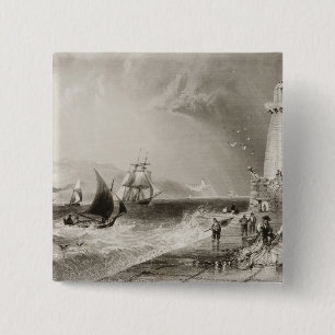 South Wall Lighthouse with Howth Hill 15 Cm Square Badge