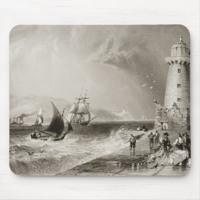 South Wall Lighthouse with Howth Hill Mouse Pad (Front)