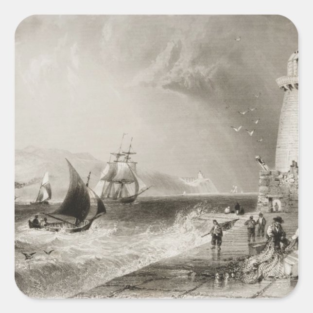 South Wall Lighthouse with Howth Hill Square Sticker (Front)