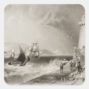 South Wall Lighthouse with Howth Hill Square Sticker